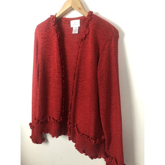 Vintage 1998 Susan Bristol Sz Large Red Knit Cardigan Sweater - Picture 3 of 7